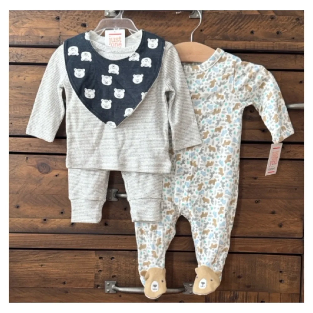 NWT Carter's Baby Boy 4-Piece Bear Sleep & Play Take Home Bundle - 3M